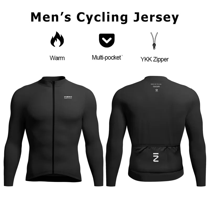 INBIKE Winter Cycling Jersey for Men Fleece Lined Thermal Fleece Bike Top for Cool Weather Road Mountain Road Bicycle Clothing