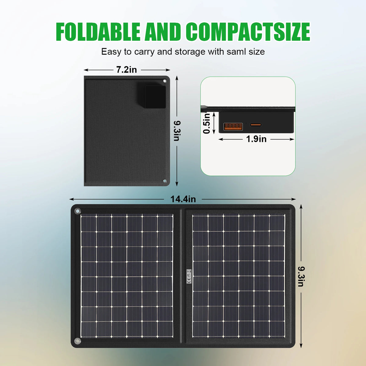 Foldable Solar Panel 15W with 5V/3A USB Type-C Output Portable Solar Charger for Phone Backpacking Camping Hiking