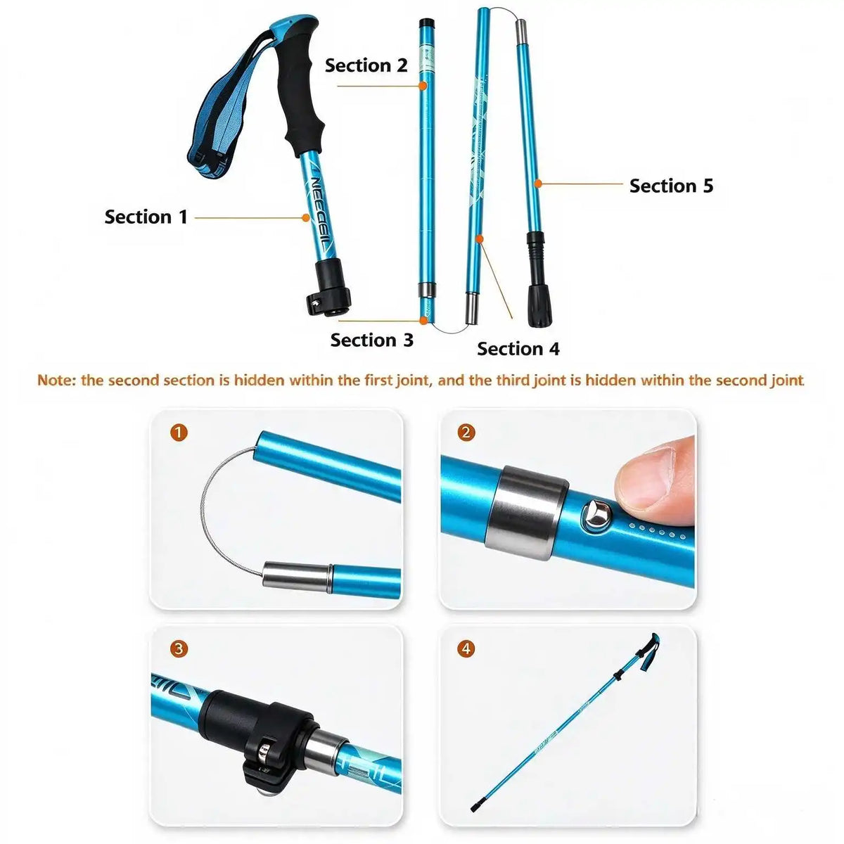 Trekking Poles 2PCS Ultralight Foldable Telescopic Nordic Walking Hiking Sticks Collapsible Outdoor Camping Trail Running Canes