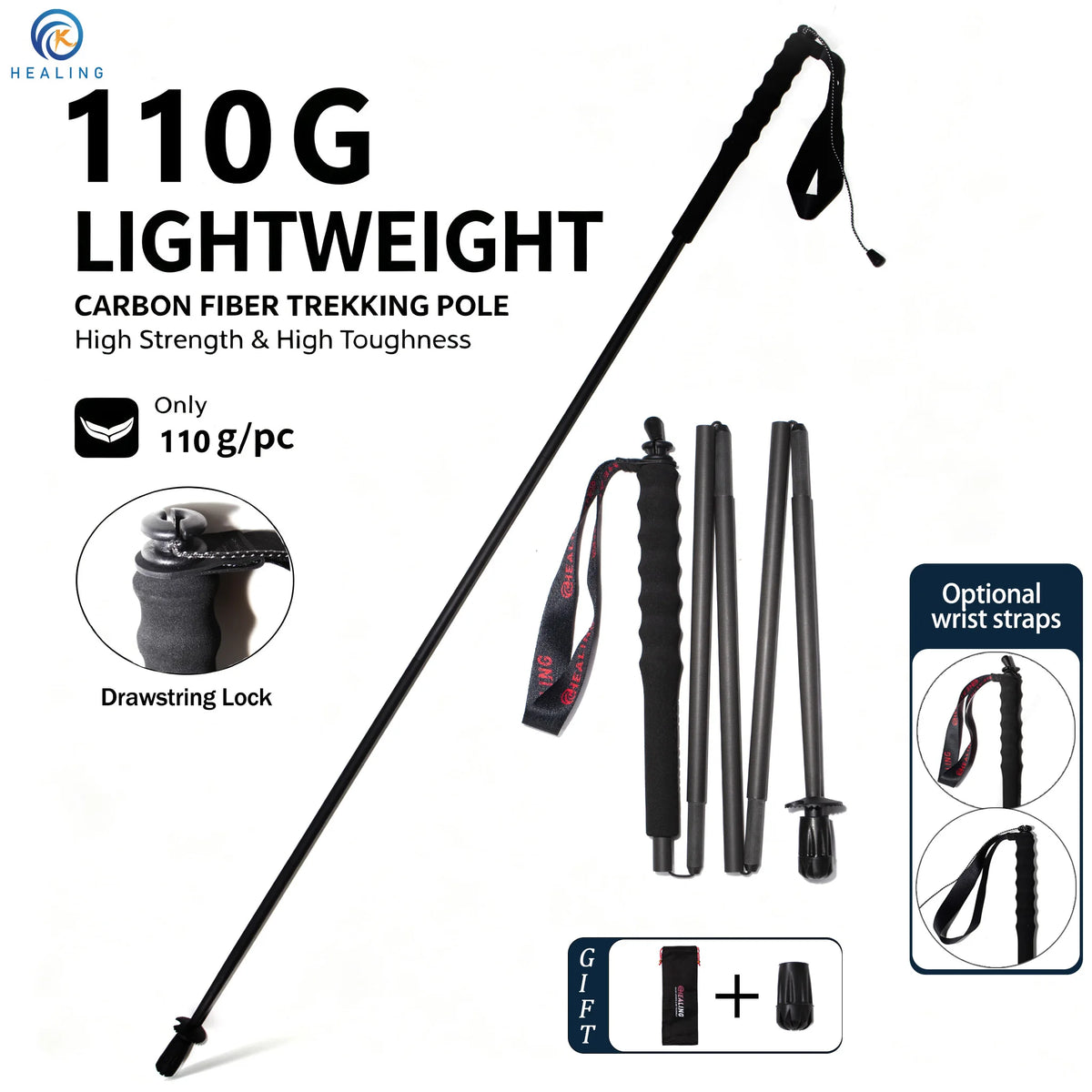100% Full Carbon Fiber Trekking Pole 110g Ultra-light Folding Hiking Stick Collapsible Hiking Poles Trekking Stick Walking Poles