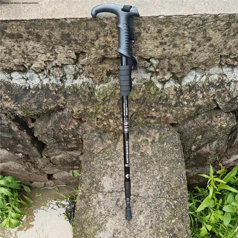 Ultra-Light Titanium Alloy Hiking Cane Anti-Slip Mountain Climbing Stick Outdoor Travel Walking Stick Shock Absorption System