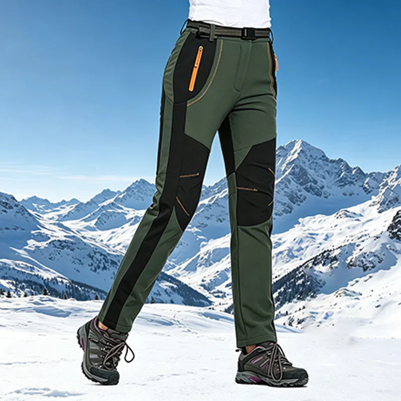 LNGXO Thick Warm Fleece Winter Pants Women Waterproof Hiking Trekking Camping Skiing Soft Shell Pants Outdoor Windproof Trousers