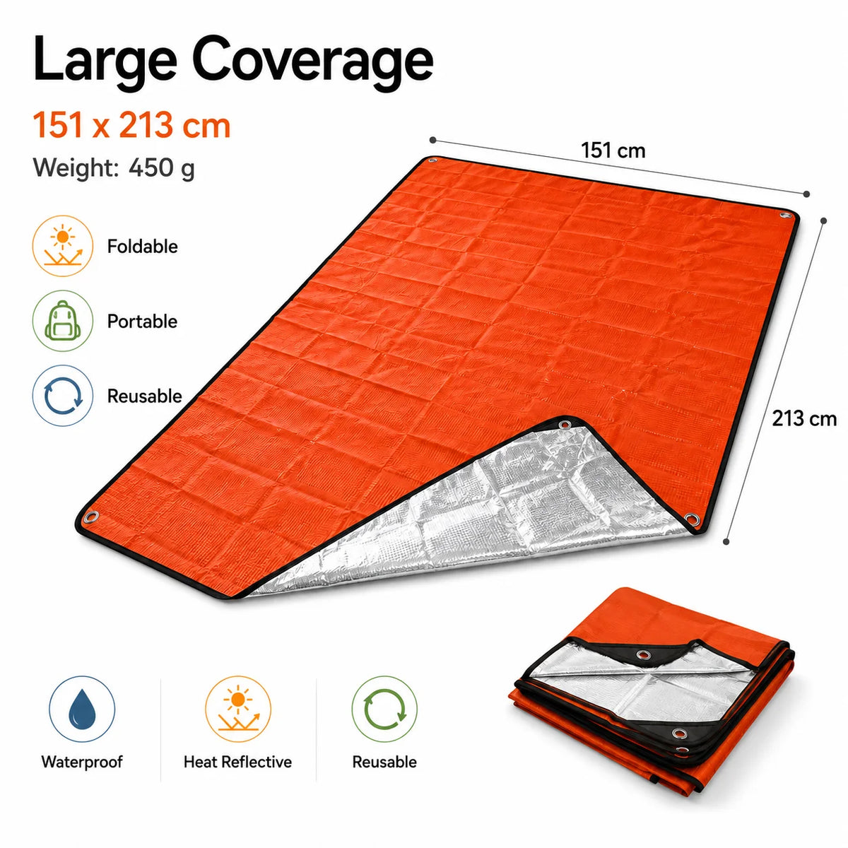 Emergency Thermal Blanket Waterproof Survival Tarp Thickened PE Heat‑Reflective Shelter for Camping Hiking Outdoor Emergency
