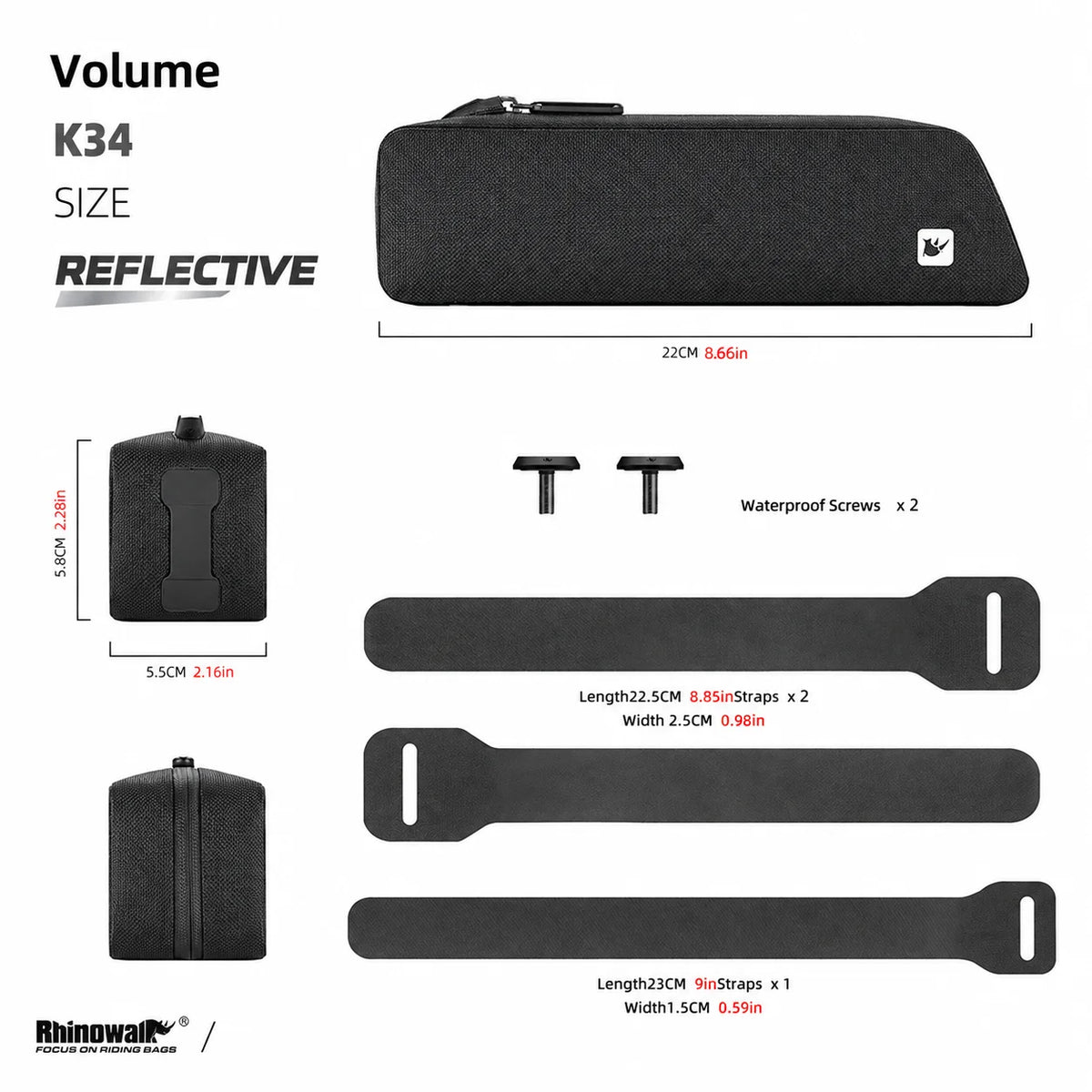 Rhinowalk Bike Top Tube Bag Reflective Aerodynamic Waterproof  Frame Pack Screw Or Strap Mount For MTB Road Gravel Bicycle