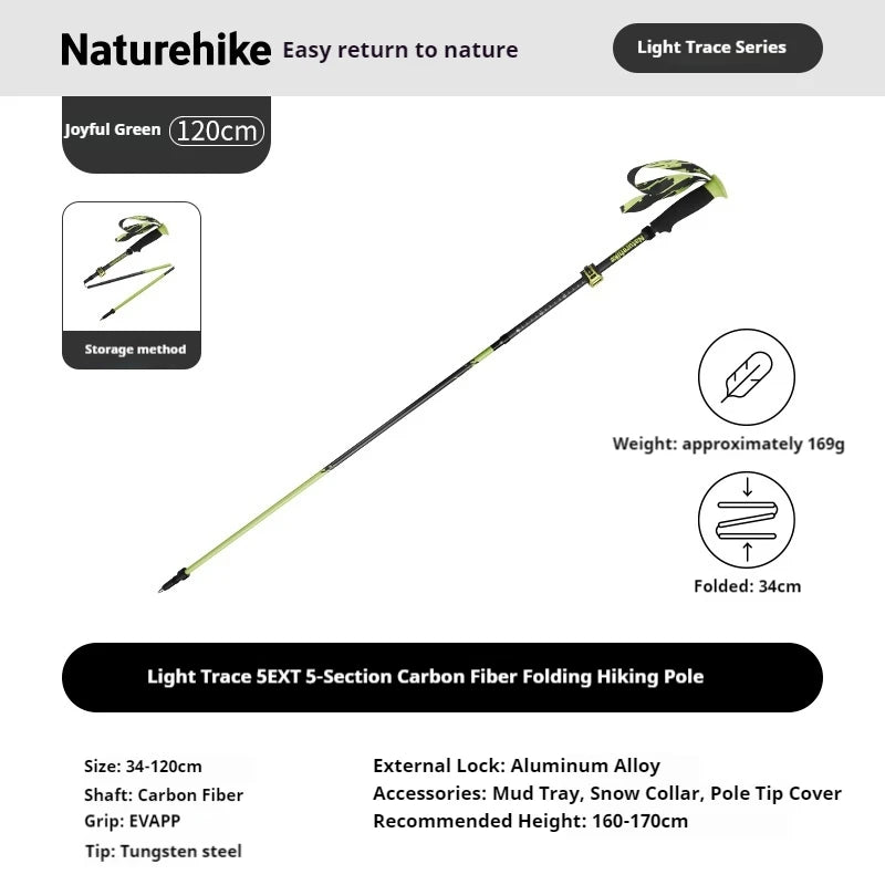 Naturehike 5-EXT 5 Section Carbon Fiber Hiking Staff for Mountain Climbing Outdoor Travel Ultralight Folding Walking Sticks 2025