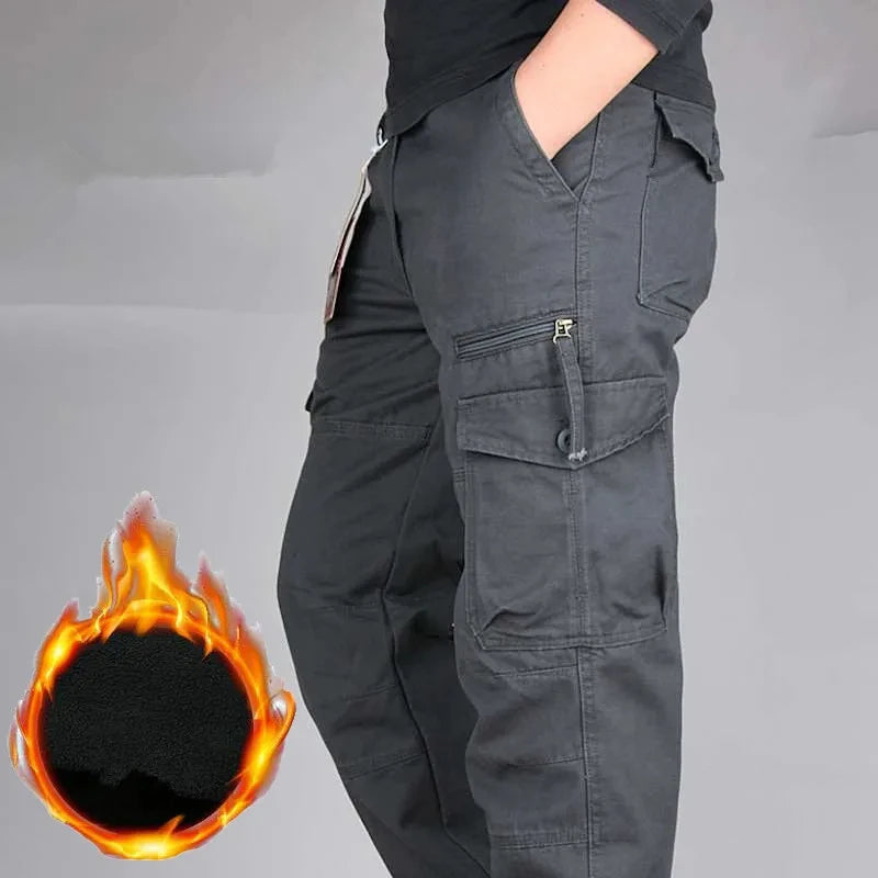 Men's Winter Thicken Fleece Pants Casual Warm Overalls Multi-pocket Militarmy Long Trousers Thermal Cargo Tactical Pants