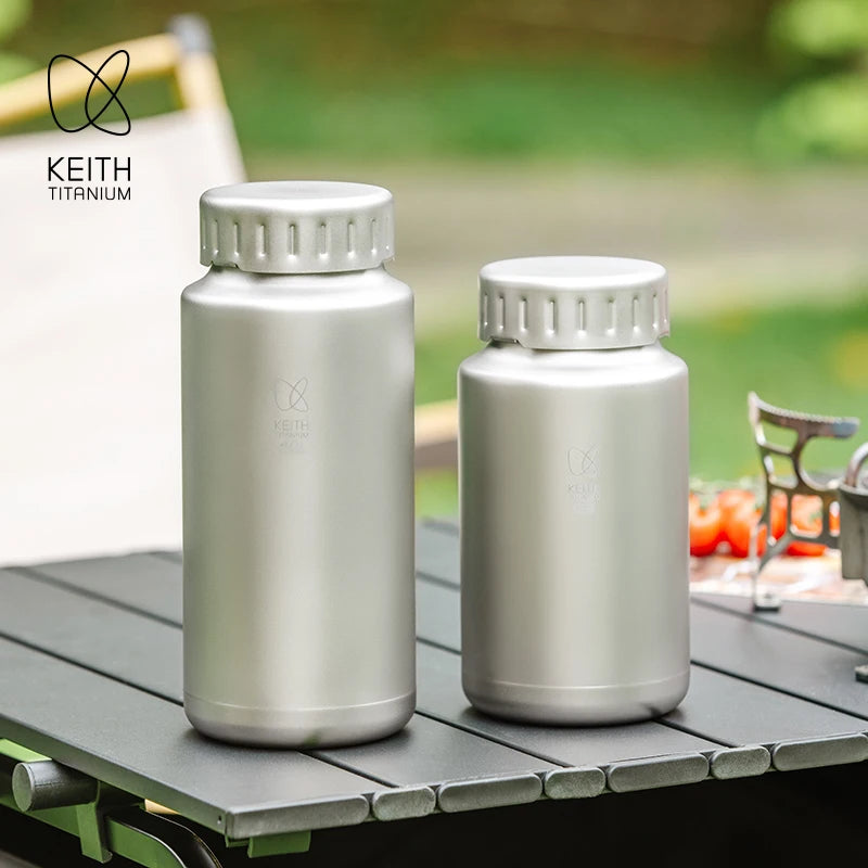 Keith 900ml/1200ml Pure Titanium Sports Bottle with Shoulder Strap, Lightweight Durable Water Bottle for Camping Hiking Cycling
