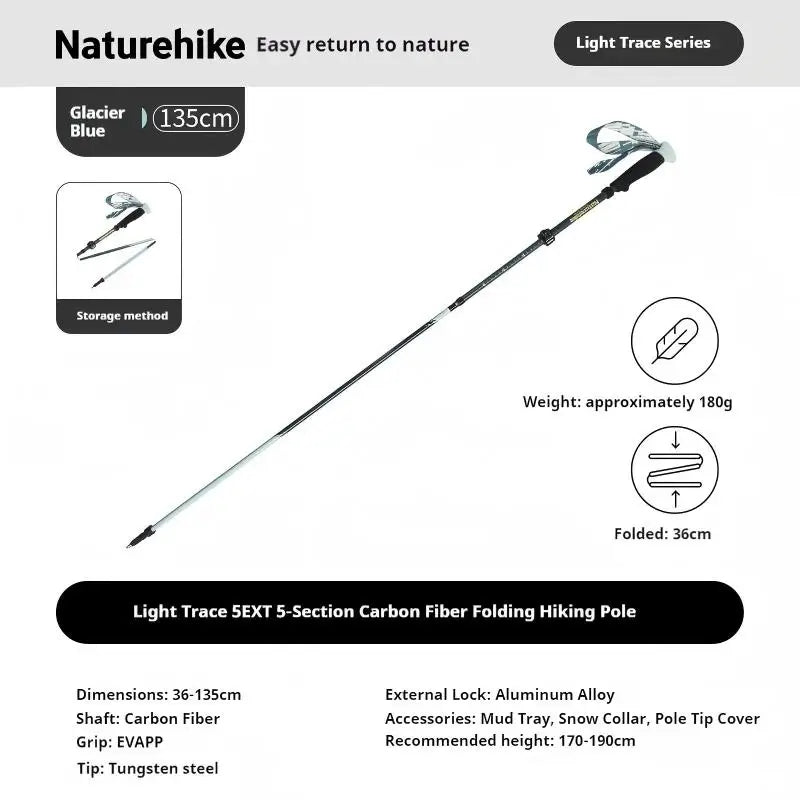 Naturehike 5-EXT 5 Section Carbon Fiber Hiking Staff for Mountain Climbing Outdoor Travel Ultralight Folding Walking Sticks 2025