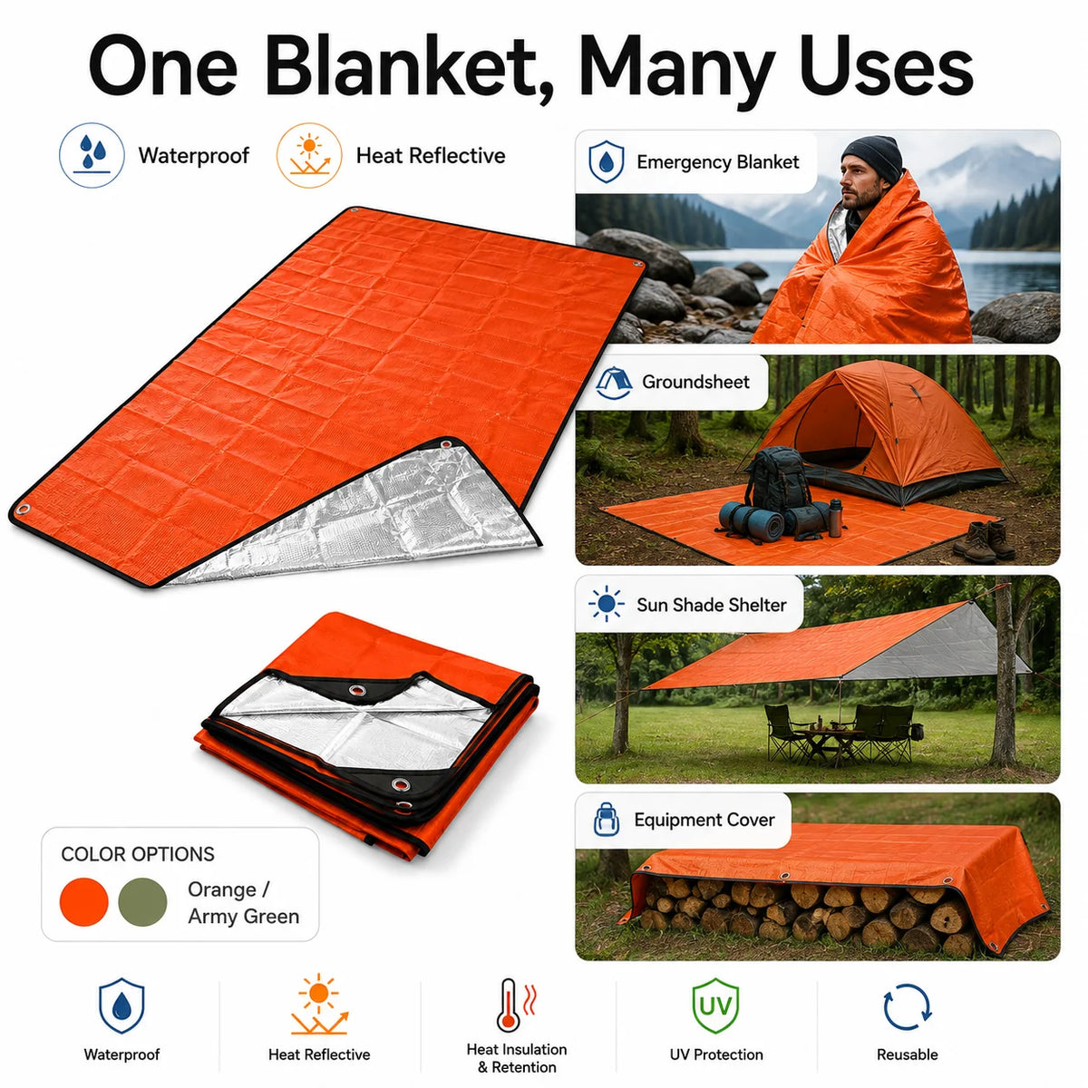 Emergency Thermal Blanket Waterproof Survival Tarp Thickened PE Heat‑Reflective Shelter for Camping Hiking Outdoor Emergency