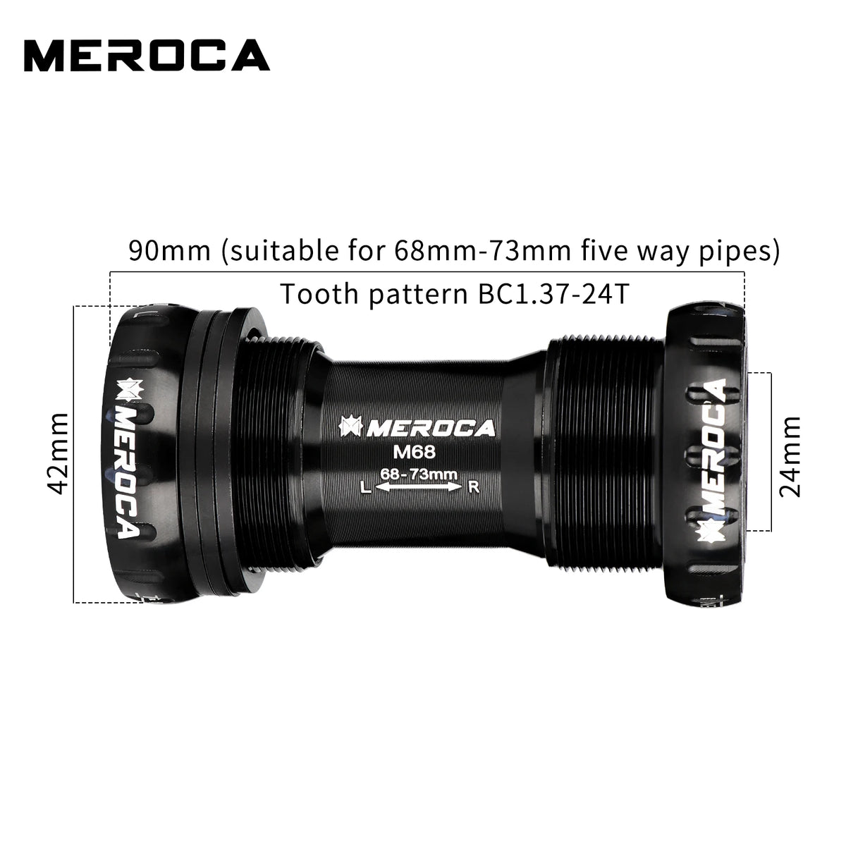 MEROCA Colorful Bicycle Bottom Shaft Bsa68mm/73mm Steel Bearing M68/73 Bc1.37-24t Mountain Bike Threaded Bottom Bracket