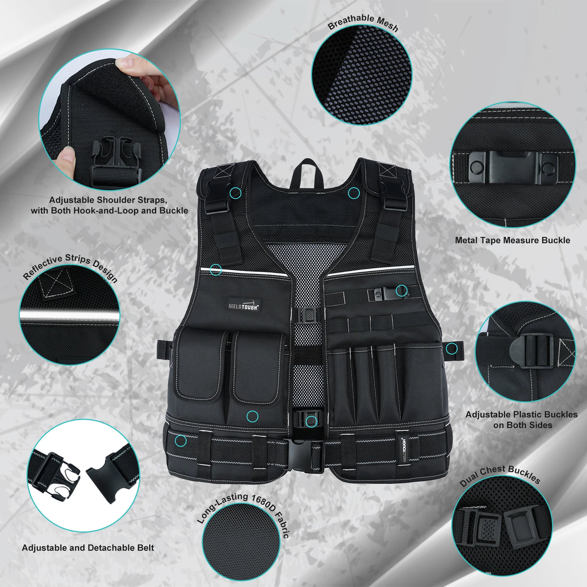 Tool Vest for Men with Pouches and Belt, Adjustable Multi-Pocket Safety Tool Vest for Electrician, Carpenter