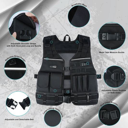 Tool Vest for Men with Pouches and Belt, Adjustable Multi-Pocket Safety Tool Vest for Electrician, Carpenter