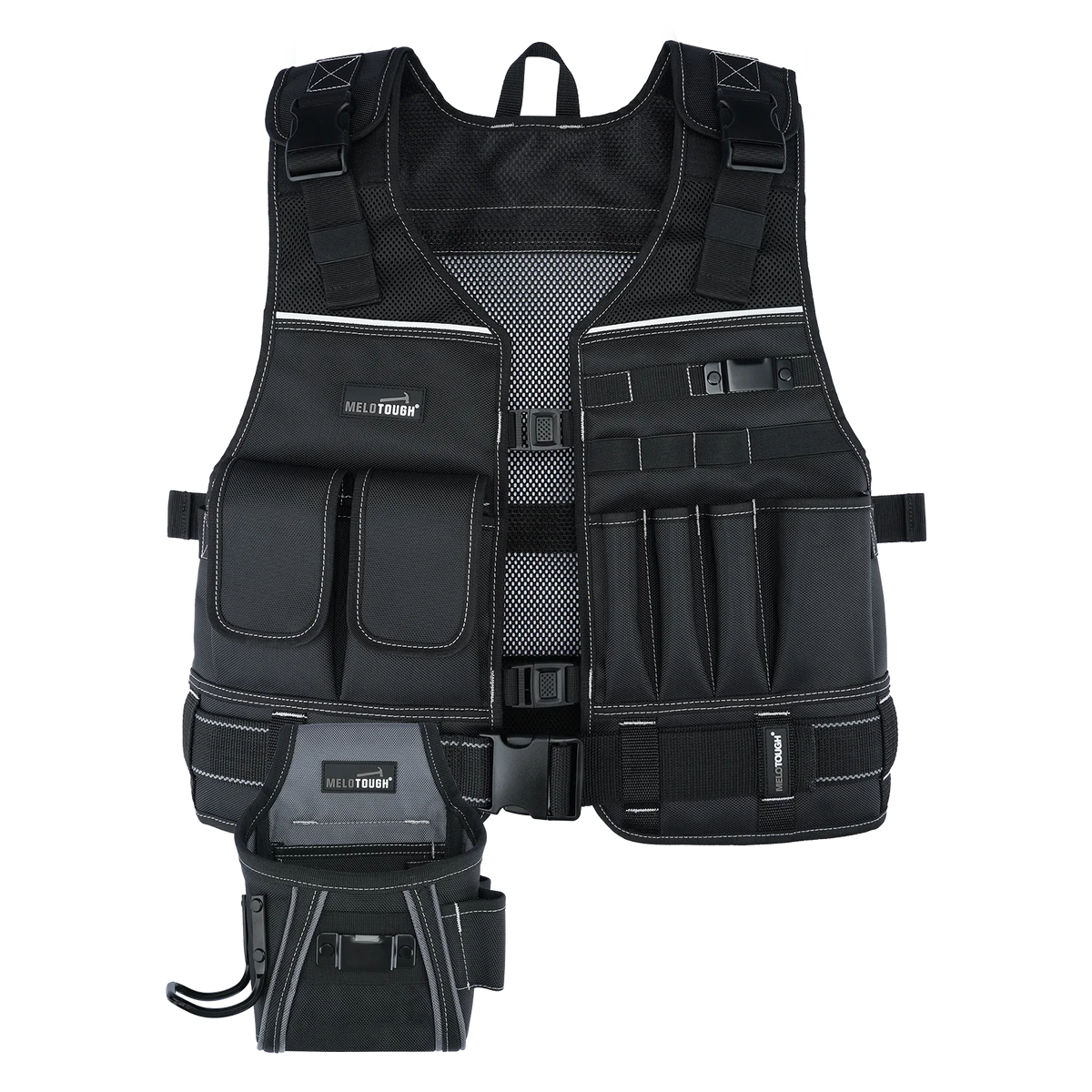 Tool Vest for Men with Pouches and Belt, Adjustable Multi-Pocket Safety Tool Vest for Electrician, Carpenter