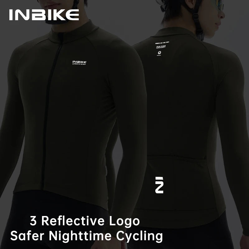 INBIKE Winter Cycling Jersey for Men Fleece Lined Thermal Fleece Bike Top for Cool Weather Road Mountain Road Bicycle Clothing