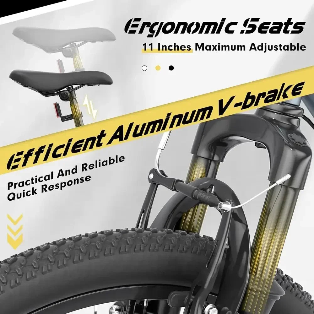 26 Hardtail Mountain Bikes, 7-Speed Drivetrain, Front Suspension, Wide-Wheel Commuter Bikes, Dual Disc Brakes