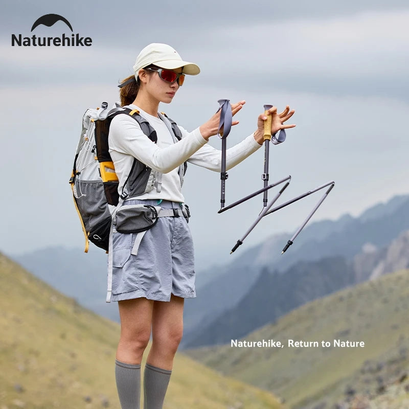 Naturehike 5-EXT 5 Section Carbon Fiber Hiking Staff for Mountain Climbing Outdoor Travel Ultralight Folding Walking Sticks 2025