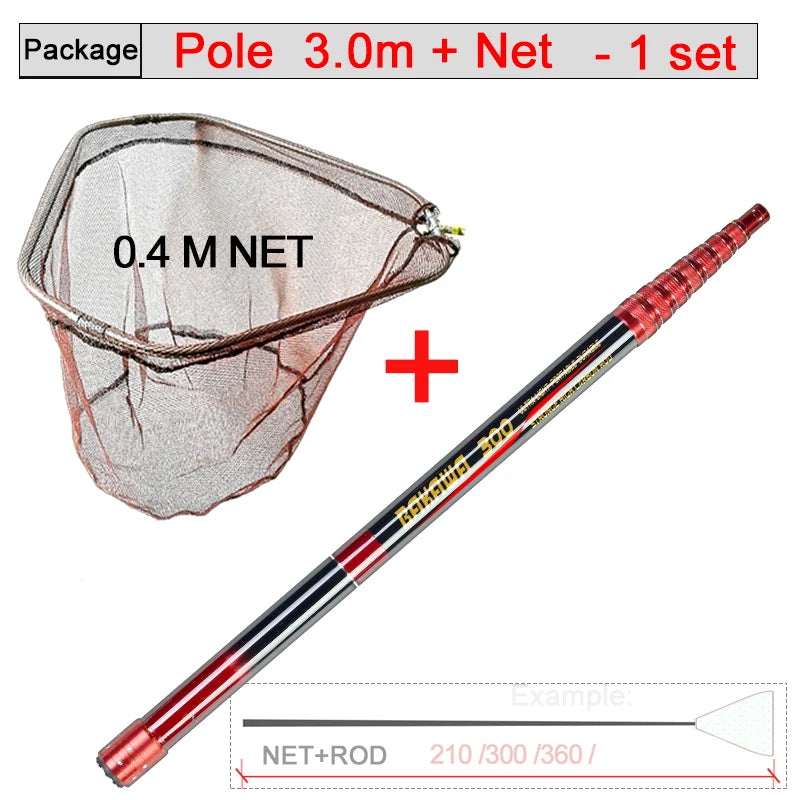 Folding Fishing Landing Hand Nets 3.0M 4.0M Telescoping Flip Pole Lightweight Carp Carbon Fiber  Folding Fly Tools Dip Net