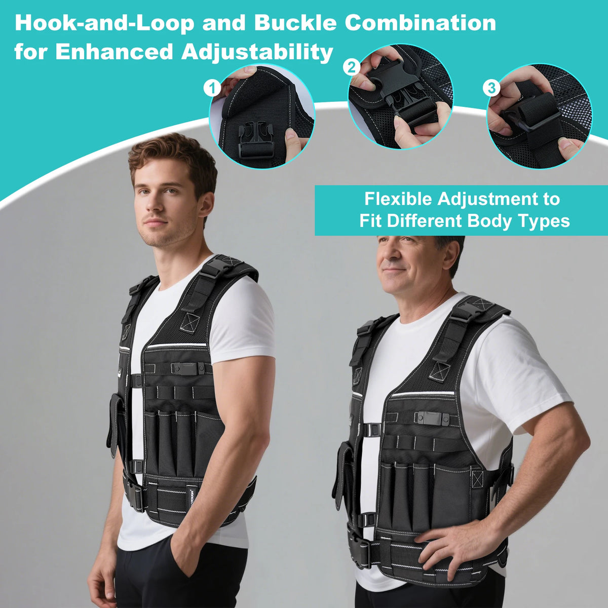 Tool Vest for Men with Pouches and Belt, Adjustable Multi-Pocket Safety Tool Vest for Electrician, Carpenter