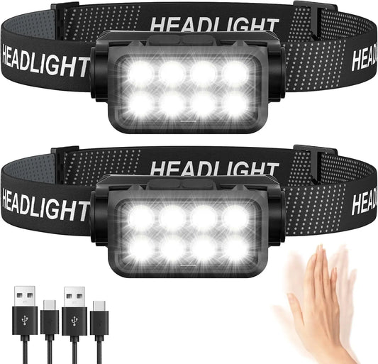 Motion Sensor Rechargeable Headlight Flashlight 8 LED Ultra Bright Headlights Fishing Headlamp Led Forehead Head Lamp Flashlighs