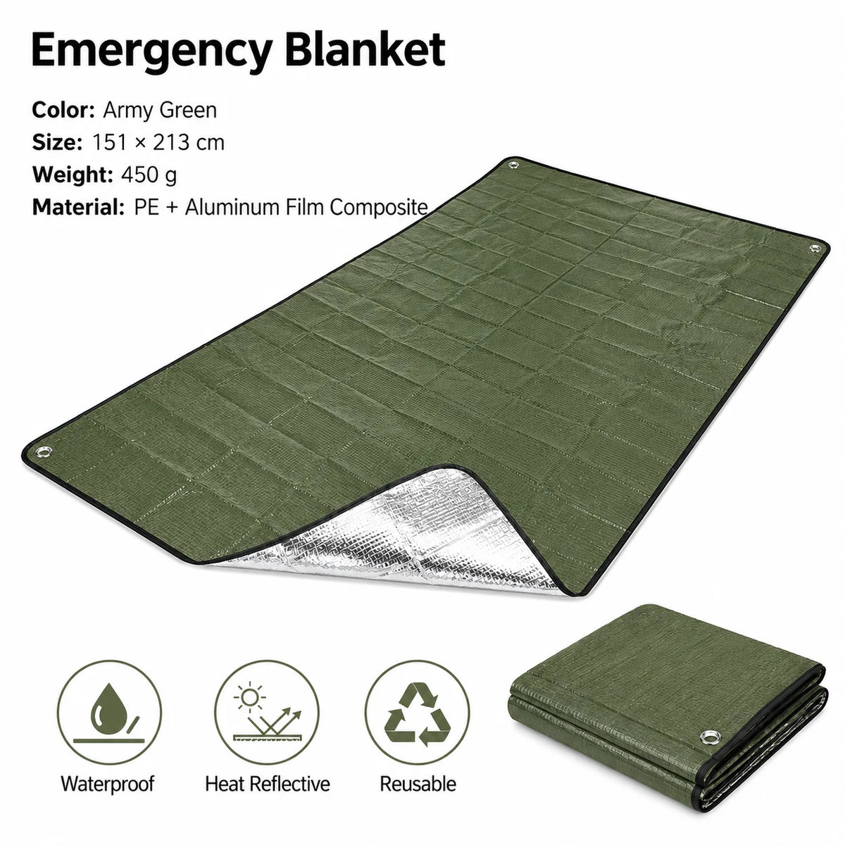 Emergency Thermal Blanket Waterproof Survival Tarp Thickened PE Heat‑Reflective Shelter for Camping Hiking Outdoor Emergency
