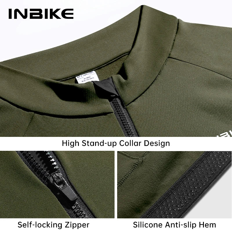 INBIKE Winter Cycling Jersey for Men Fleece Lined Thermal Fleece Bike Top for Cool Weather Road Mountain Road Bicycle Clothing