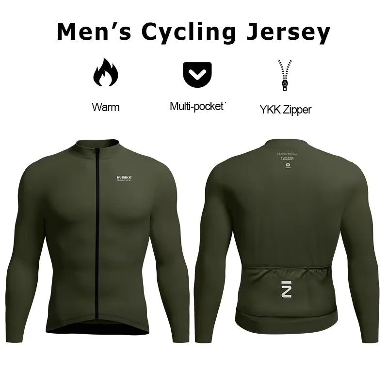 INBIKE Winter Cycling Jersey for Men Fleece Lined Thermal Fleece Bike Top for Cool Weather Road Mountain Road Bicycle Clothing