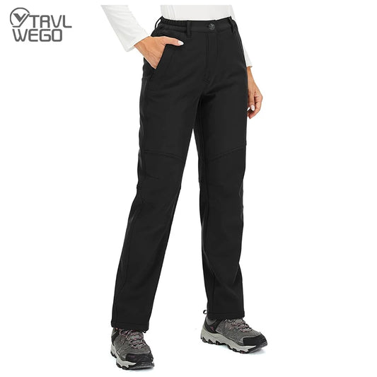 TRVLWEGO Winter Women Camping Hiking Pants Travel Soft Shell Warm Waterproof Fleece Windproof Outdoor Skiing Trekking Trousers