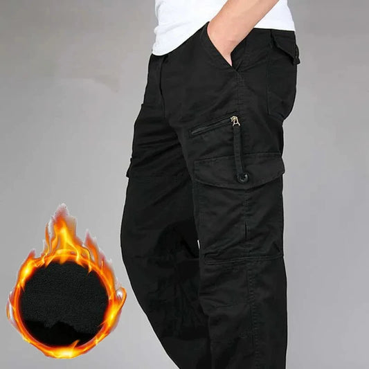 Men's Winter Thicken Fleece Pants Casual Warm Overalls Multi-pocket Militarmy Long Trousers Thermal Cargo Tactical Pants