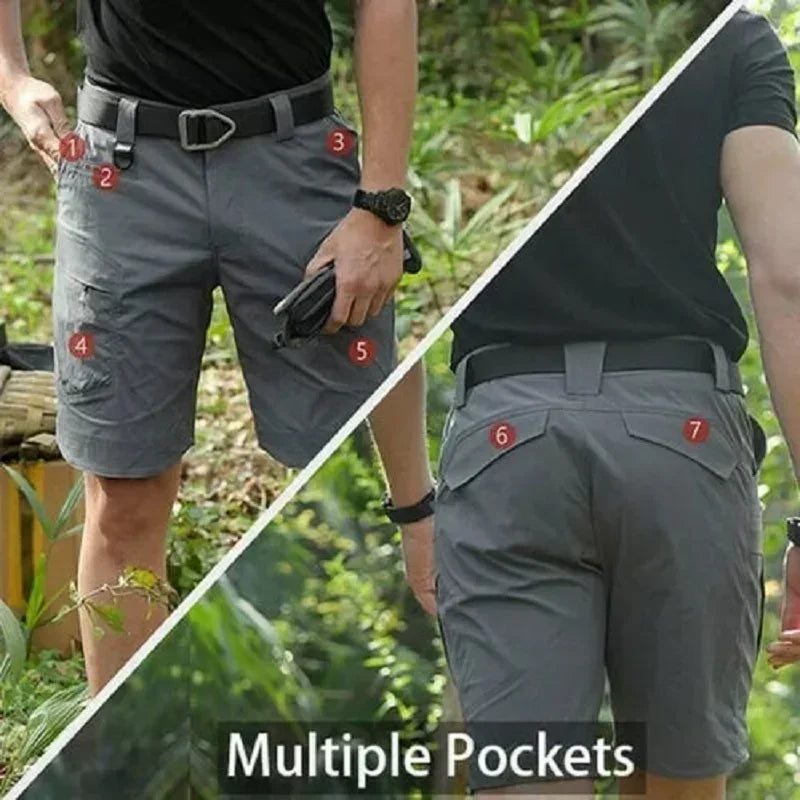 IX7 Men Tactical Cargo Shorts Summer Waterproof Multi Pocket Urban Outdoor Hiking Camping Workwear Plus Size Shorts