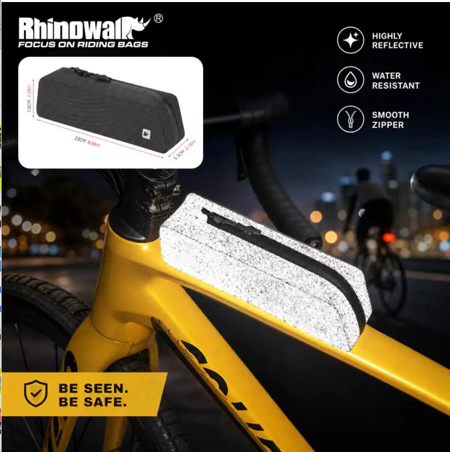 Rhinowalk Bike Top Tube Bag Reflective Aerodynamic Waterproof  Frame Pack Screw Or Strap Mount For MTB Road Gravel Bicycle
