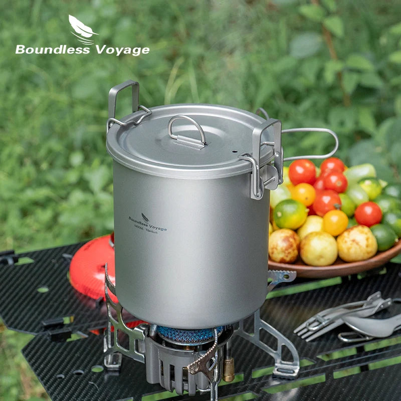 Boundless Voyage Titanium Rice Cooker Pot Ultralight Camping Cookware Set for Outdoor, Hiking, Travelling Ti-2093c