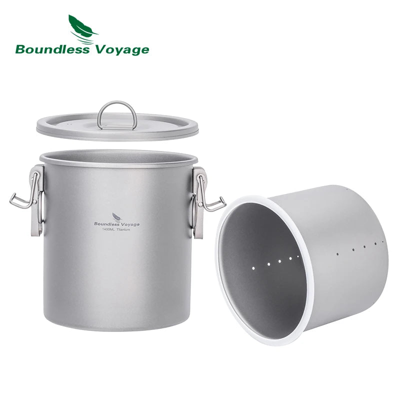 Boundless Voyage Titanium Rice Cooker Pot Ultralight Camping Cookware Set for Outdoor, Hiking, Travelling Ti-2093c