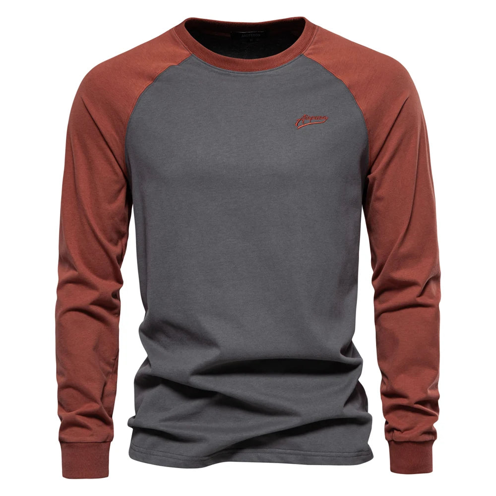 AIOPESON Men's T-shirts 100% Cotton Long Sleeve O-neck Pactwork Casual T shirts for Men New Spring Designer Tees Men Clothing