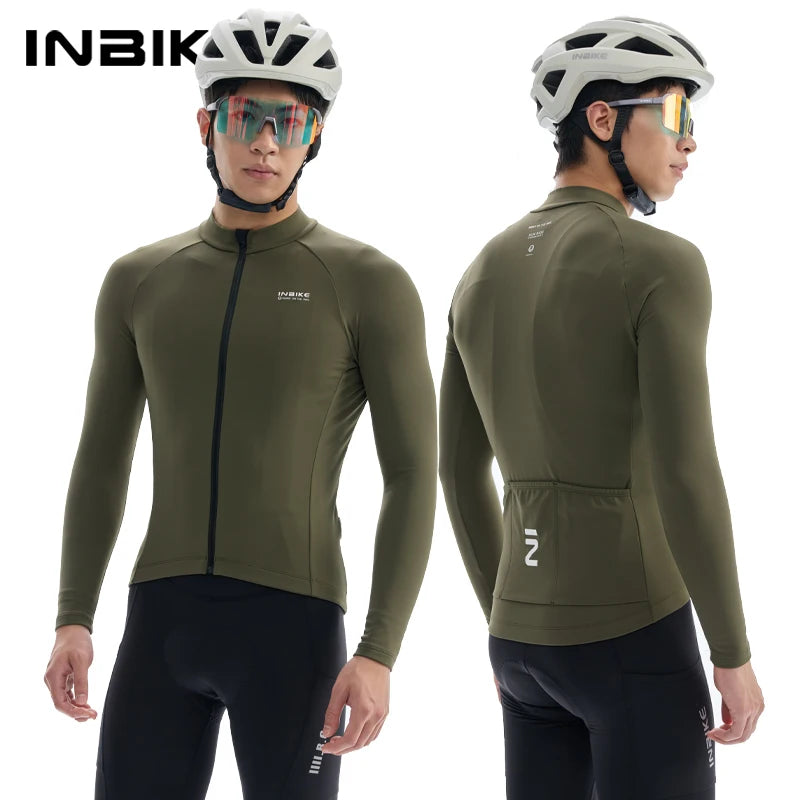 INBIKE Winter Cycling Jersey for Men Fleece Lined Thermal Fleece Bike Top for Cool Weather Road Mountain Road Bicycle Clothing