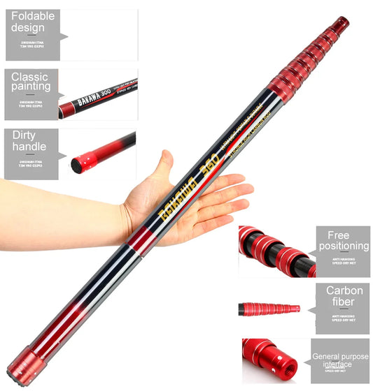 Folding Fishing Landing Hand Nets 3.0M 4.0M Telescoping Flip Pole Lightweight Carp Carbon Fiber  Folding Fly Tools Dip Net
