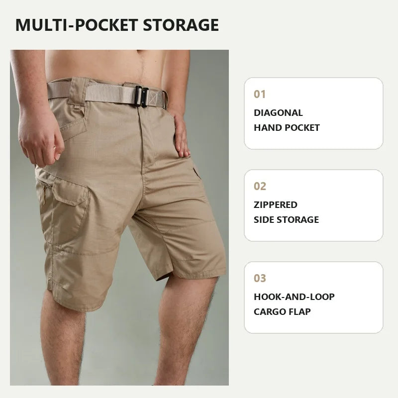 IX7 Men Tactical Cargo Shorts Summer Waterproof Multi Pocket Urban Outdoor Hiking Camping Workwear Plus Size Shorts