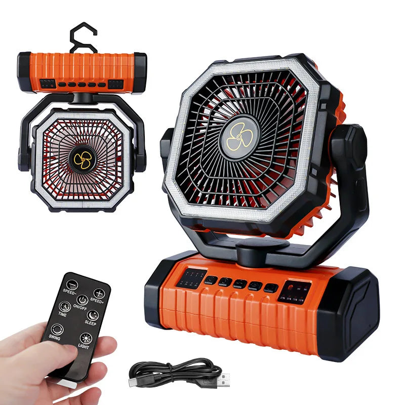 20000mAh Rechargeable Camping Fan Portable Battery Operated Desk Tent Fan with LED Night Light Hanging Hook 4 Speeds Wind for Car Trip Outdoor Travel