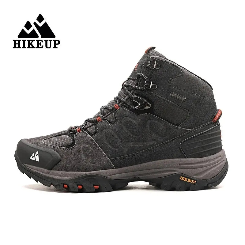 HIKEUP High-Top Men Hiking Boot Winter Outdoor Shoes Lace-Up Non-slip Sports Casual Trekking Boots Man Suede Warm Shoes
