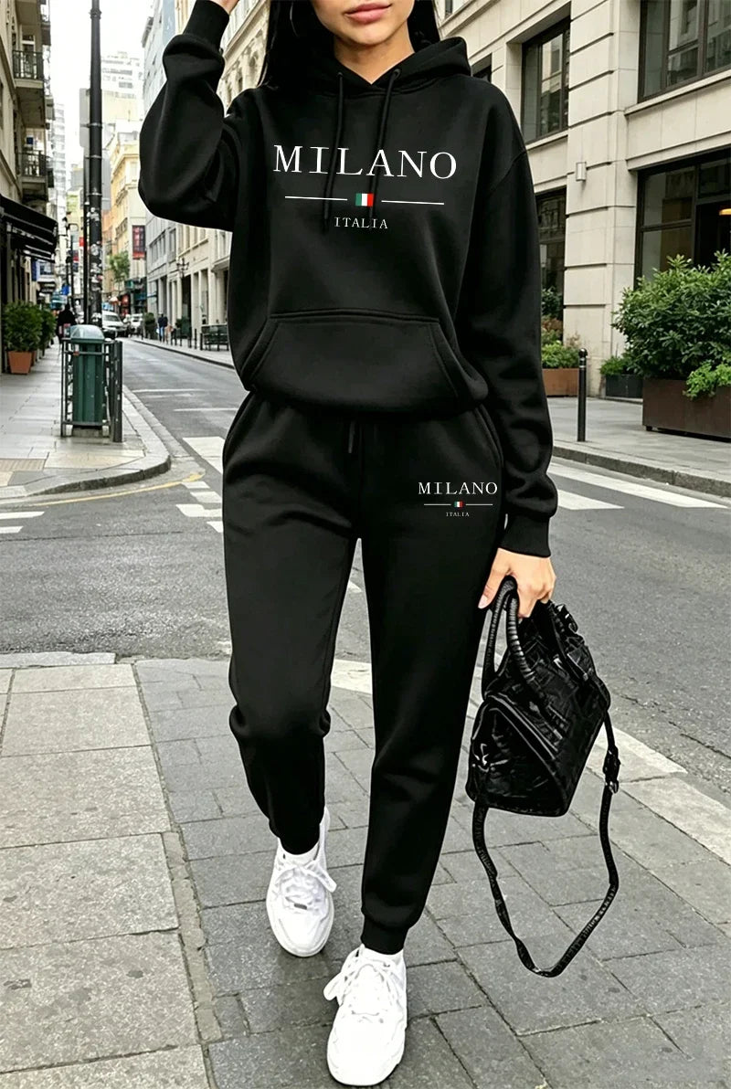 Autumn Winter Womens Outfits Casual Hooded Sweatshirt Outdoors Sports Jogging Woman Clothing Fashion Urban Streets Hoodie Pants