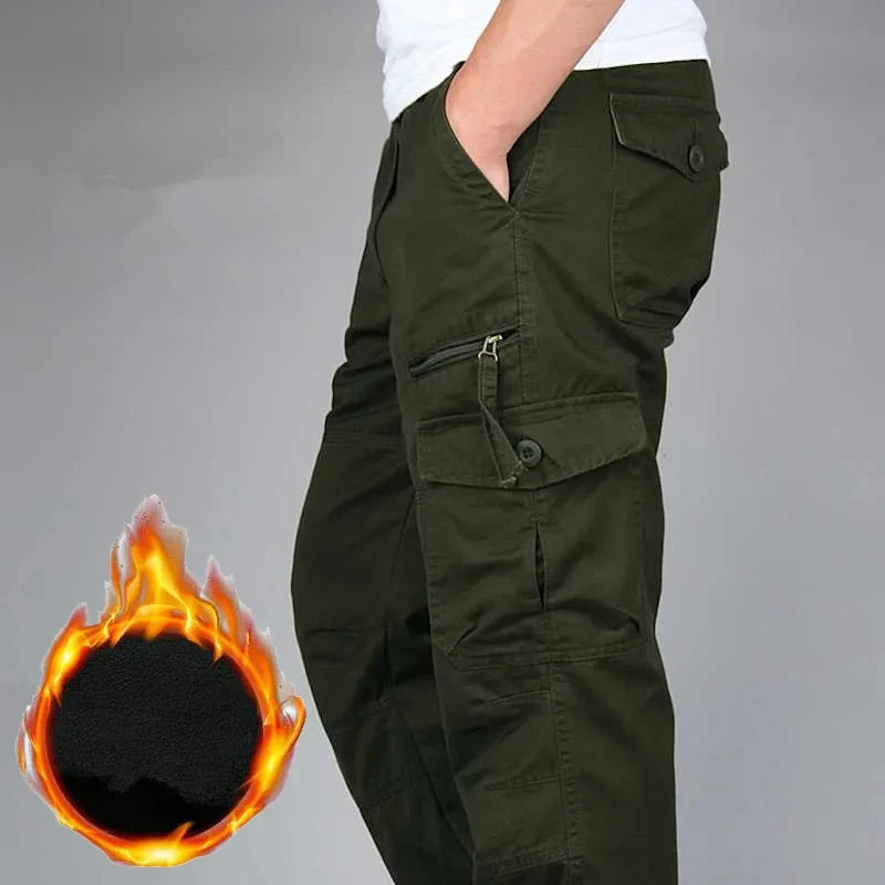 Men's Winter Thicken Fleece Pants Casual Warm Overalls Multi-pocket Militarmy Long Trousers Thermal Cargo Tactical Pants