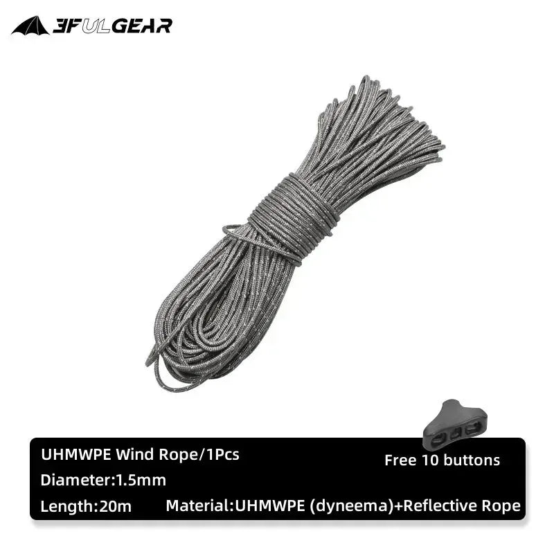 3F UL GEAR Outdoor Tent Reflective Rope With 10 Free Buttons 1.5MM 20 Meters Hiking Camping Nylon UHMWPE Windproof Rope Durable
