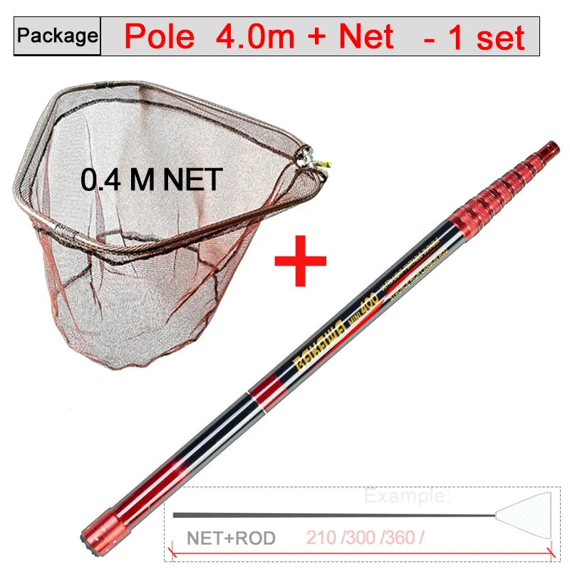 Folding Fishing Landing Hand Nets 3.0M 4.0M Telescoping Flip Pole Lightweight Carp Carbon Fiber  Folding Fly Tools Dip Net
