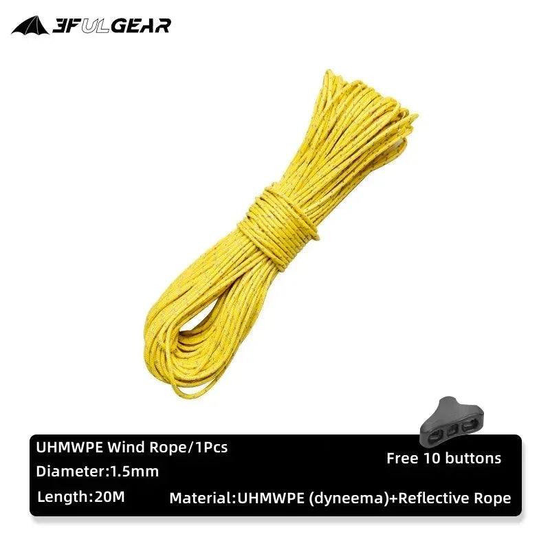 3F UL GEAR Outdoor Tent Reflective Rope With 10 Free Buttons 1.5MM 20 Meters Hiking Camping Nylon UHMWPE Windproof Rope Durable
