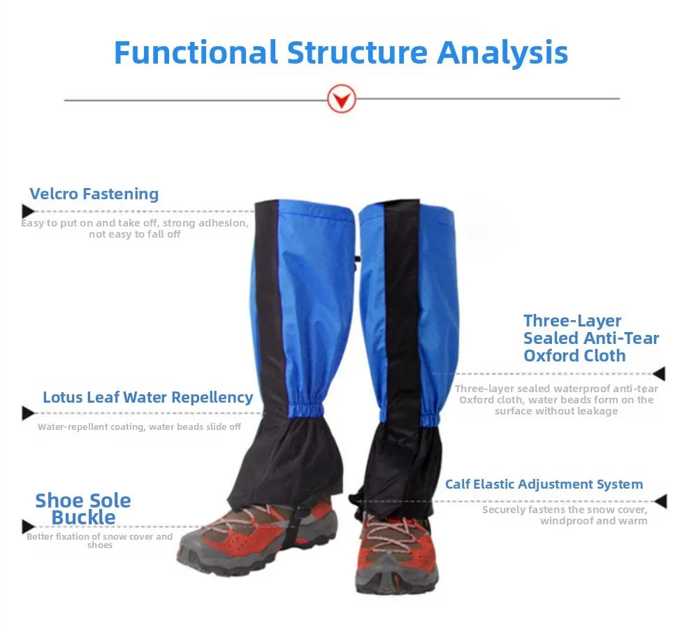 Adult Extended‑Length Waterproof Leg Gaiters Anti‑Snow Sandproof Boot Leg Covers for Hiking Desert Mountaineering Skiing