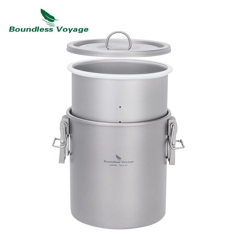 Boundless Voyage Titanium Rice Cooker Pot Ultralight Camping Cookware Set for Outdoor, Hiking, Travelling Ti-2093c