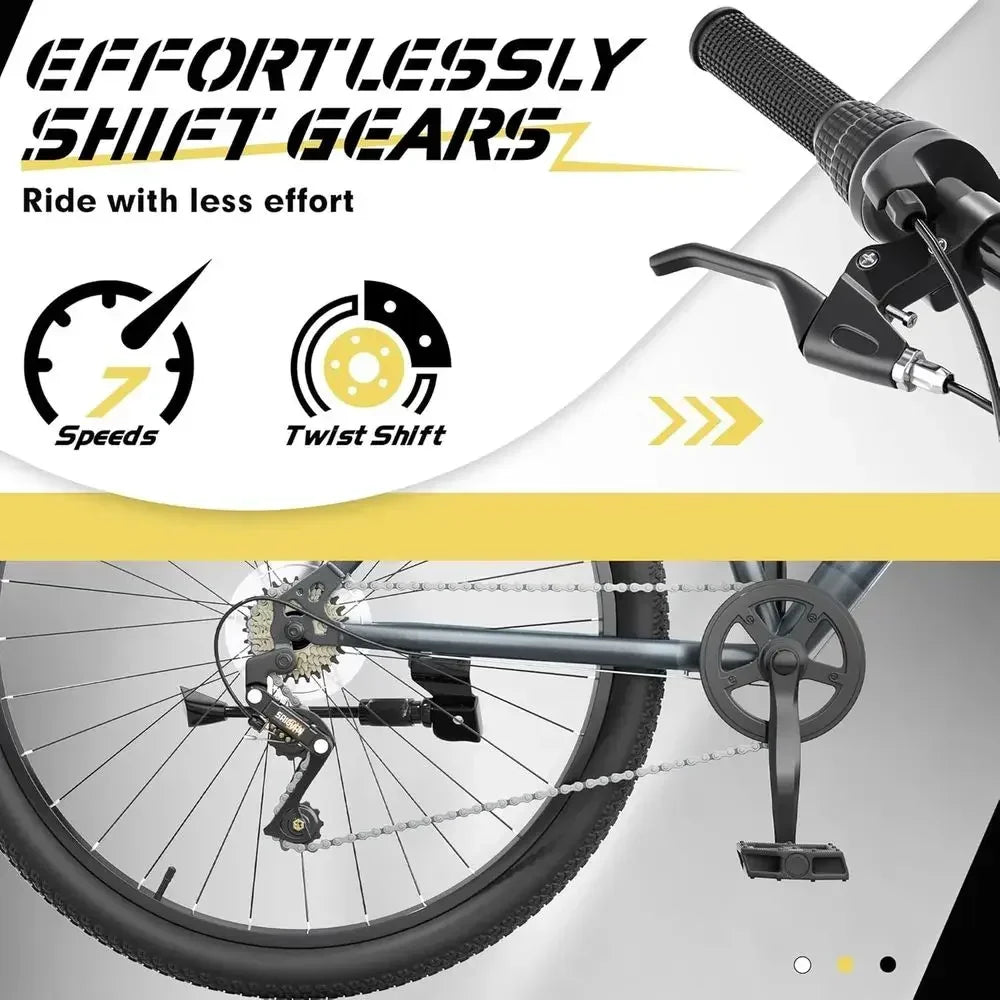 26 Hardtail Mountain Bikes, 7-Speed Drivetrain, Front Suspension, Wide-Wheel Commuter Bikes, Dual Disc Brakes