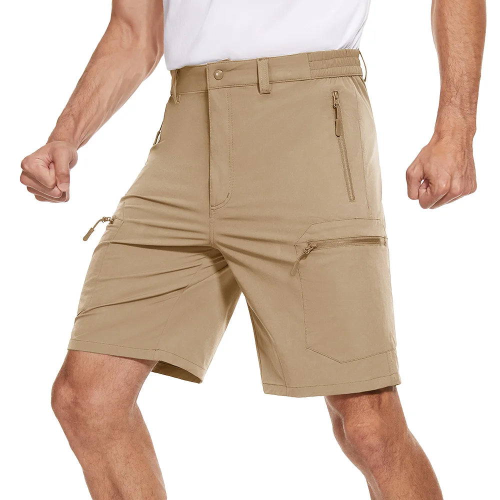 Men's Shorts Quick Dry Lightweight Hiking Cargo Golf Short Water Resistant Elastic Waist Shorts with 5 Zip Pockets