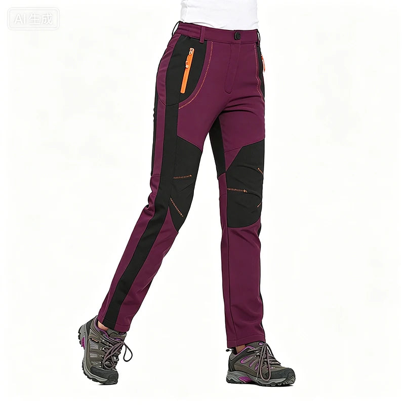 LNGXO Thick Warm Fleece Winter Pants Women Waterproof Hiking Trekking Camping Skiing Soft Shell Pants Outdoor Windproof Trousers