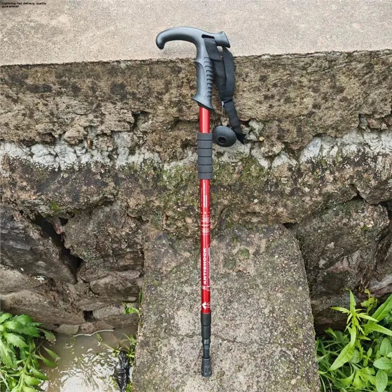 Ultra-Light Titanium Alloy Hiking Cane Anti-Slip Mountain Climbing Stick Outdoor Travel Walking Stick Shock Absorption System