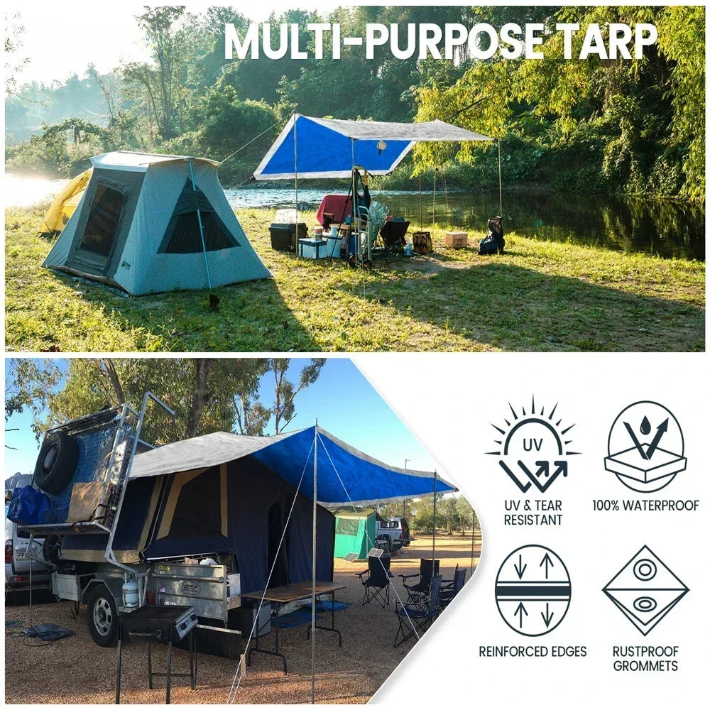 Waterproof Sunshade Tarp Multipurpose Protective Cover for Emergency Rain Shelter Camping Tent Large Tarpaulin with Eyelets
